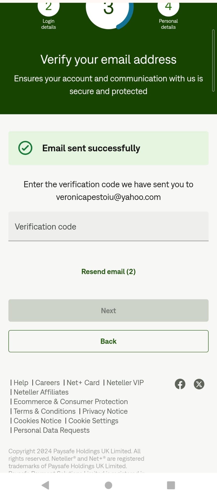 Neteller Registration Step 3