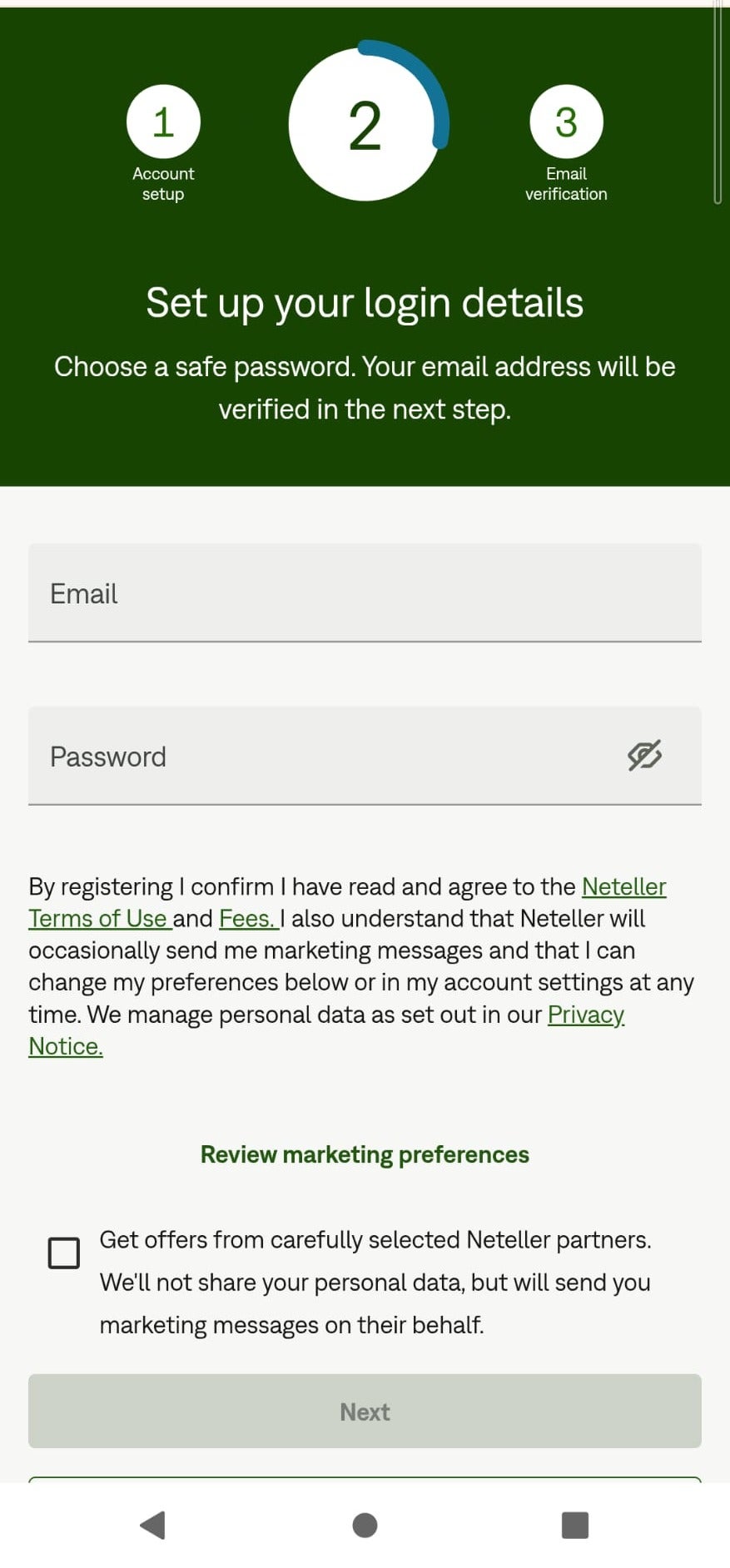Neteller Registration Step 2